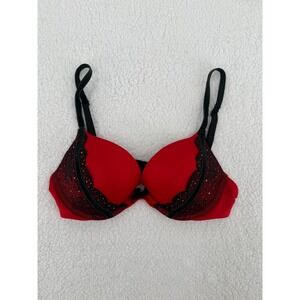Victorias Secret Very Sexy PushUp Red Underwire Lace Adjustable‎ Straps Bra 34B